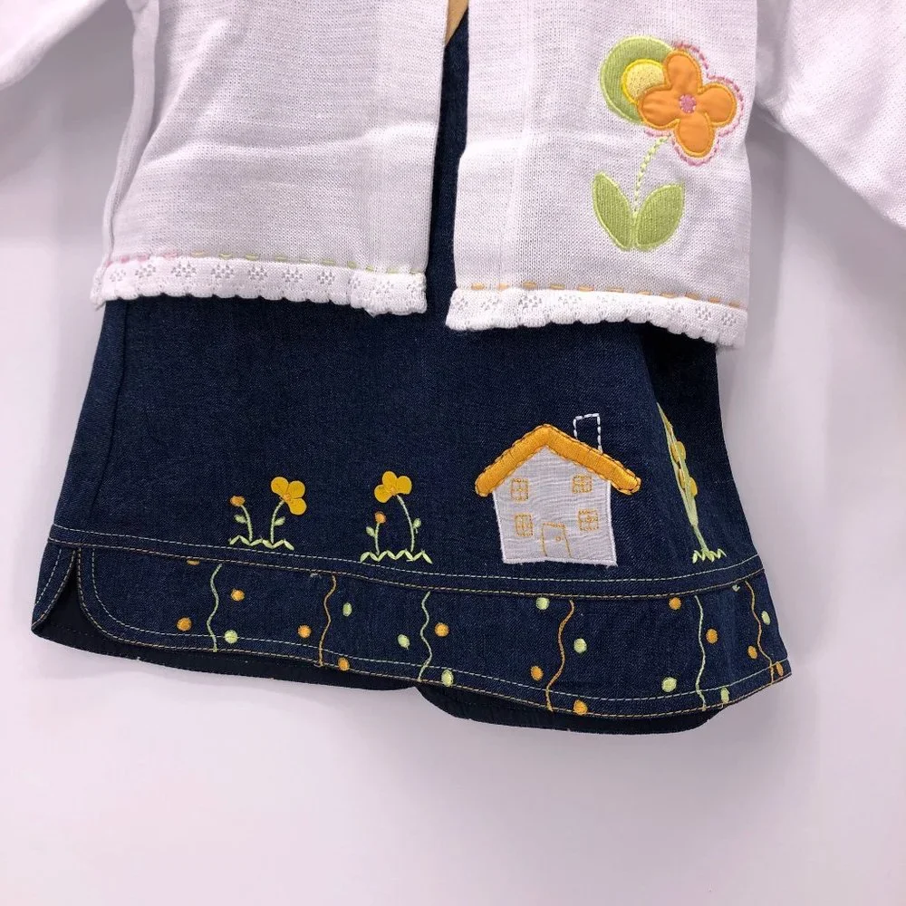 NWT 12 Mo Cucci Bebe Jumper‎ Overall Dress w Sweater Applique Embroidery Crochet